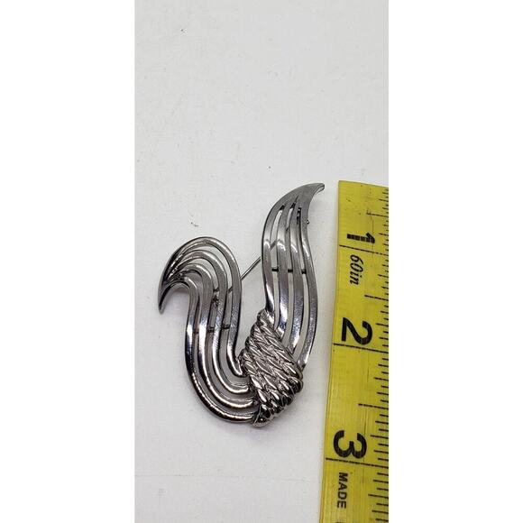 Vintage Brooch Silver Swan Abstract 1960s Mid Century Modern Twisted Rope Monet - Picture 6 of 7